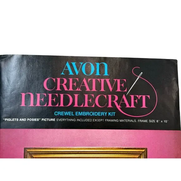 Vintage 70s Avon Piglets and Posies Crewel Wool Embroidery Needlework Craft Kit - Picture 3 of 9